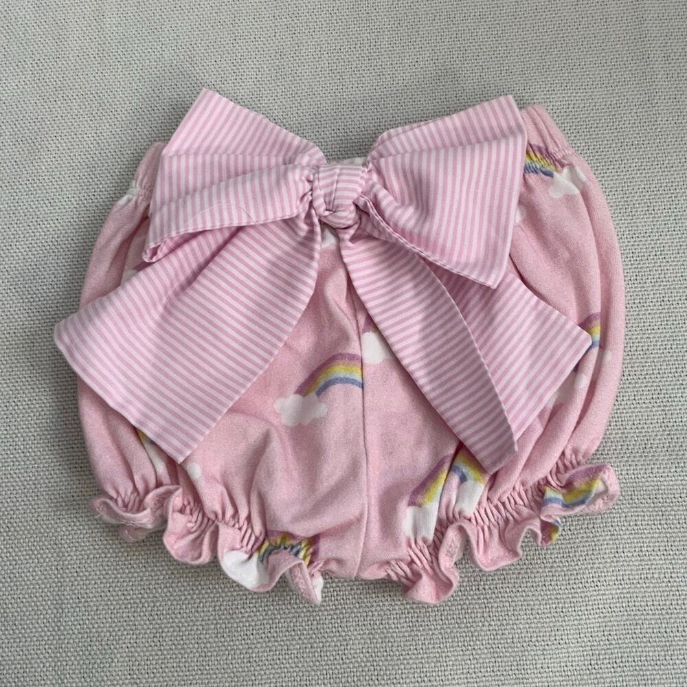 Sal & Pimenta Pima Cotton Pink Bow Rainbow bloomers size‎ 6 mo